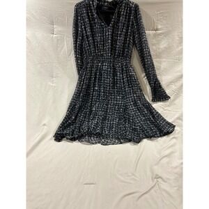 Taylor Womens Black White Houndstooth Pleated V-Neck Fit Flare Dress Size M